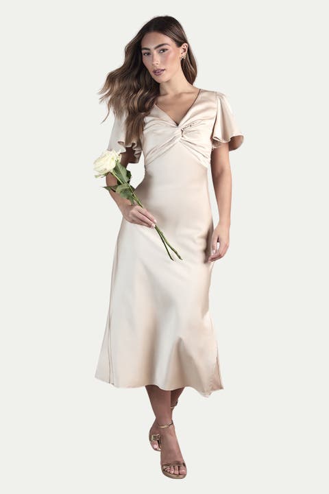 Angel Sleeve Midi Bridesmaid Dress