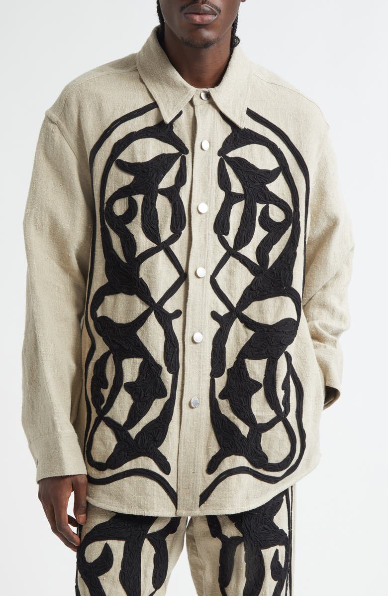 SONG FOR THE MUTE Arabesque Linen Shirt Jacket, Alternate, color, Natural