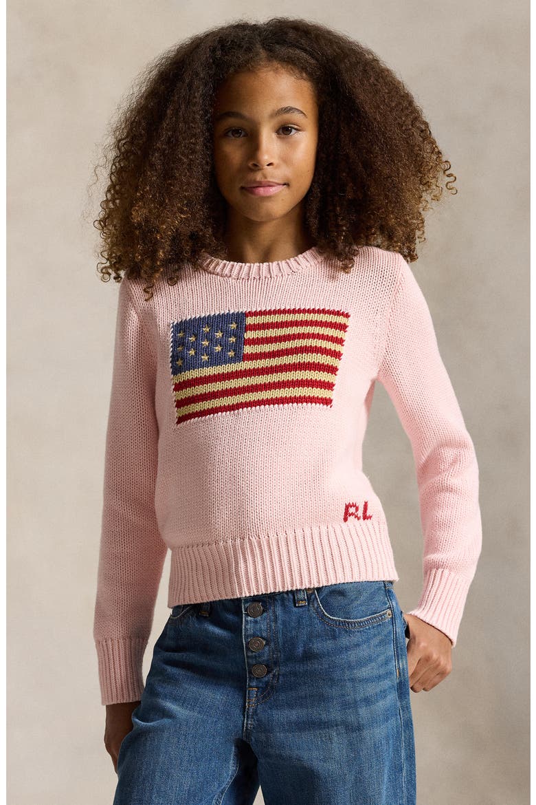 Kids' Flag Crewneck Sweater, Alternate, color, ACACIA PINK