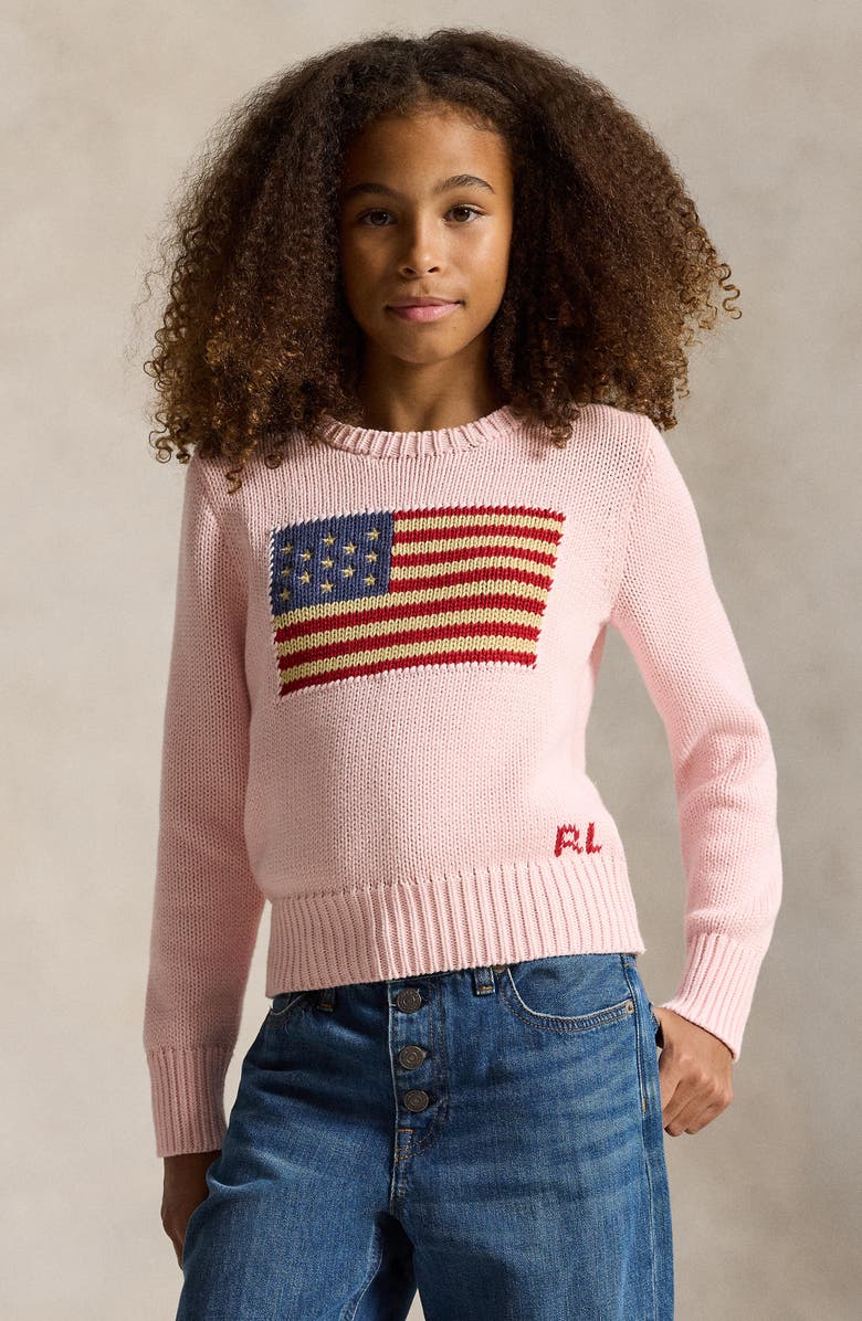 Polo Ralph Lauren Kids' Flag Crewneck Sweater, Alternate, color, Acacia Pink