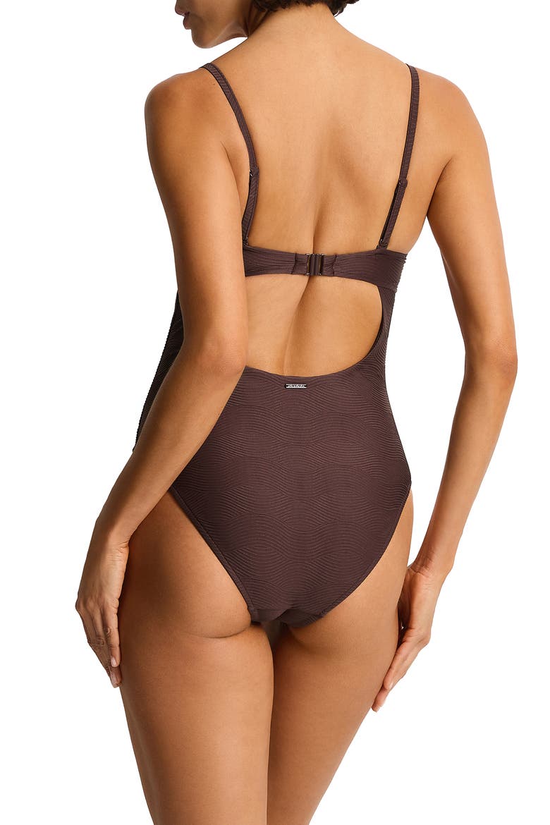Zen Textured Balconette Underwire One-Piece Swimsuit, Alternate, color, COCOA