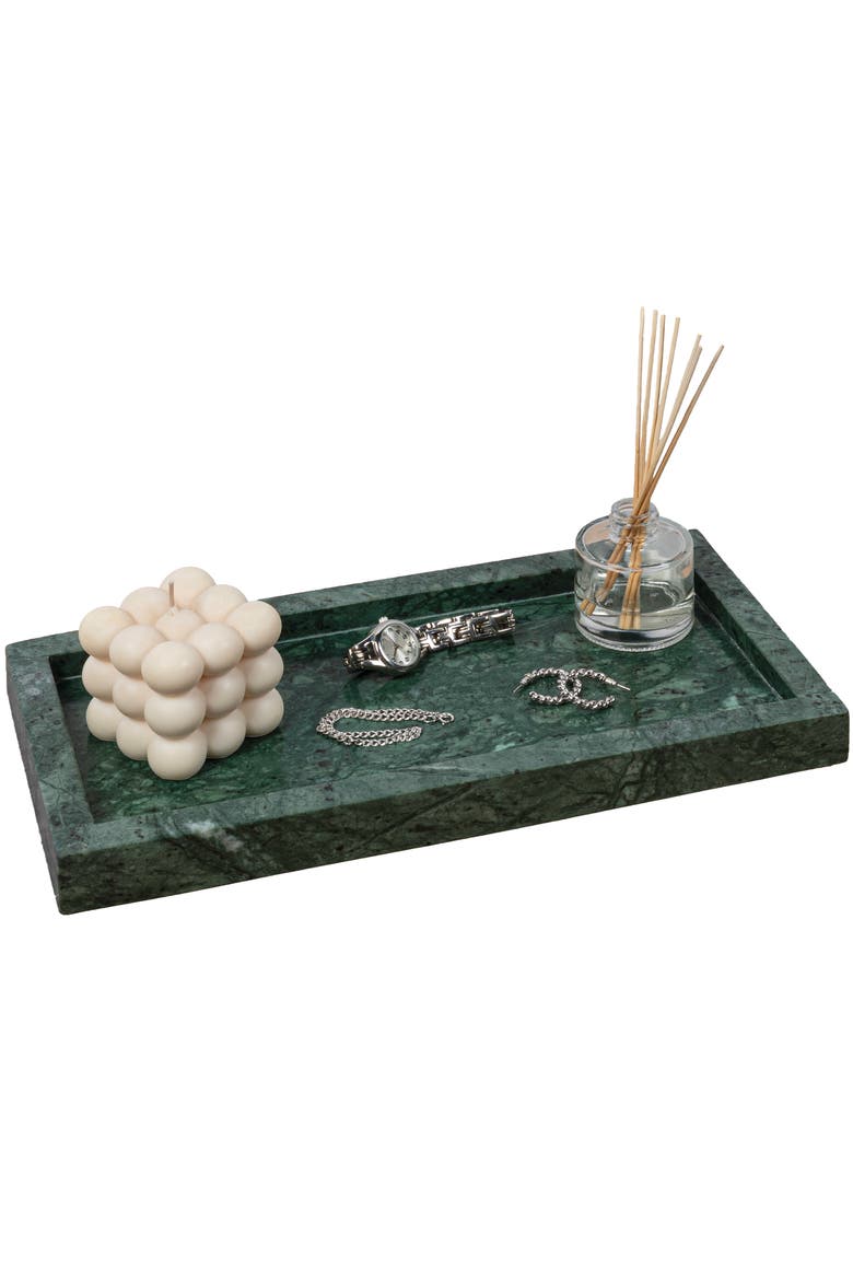 Luxe Stone Classic Minimalist Rectangular Marble Bathroom Countertop Tray, Main, color, Green Marble