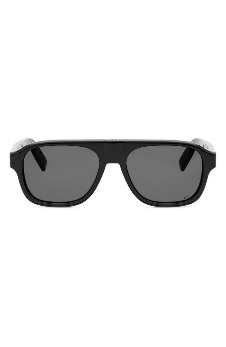 DIOR CD Icon A1I 55mm Gradient Pilot Sunglasses, Main, color, Shiny Black / Smoke