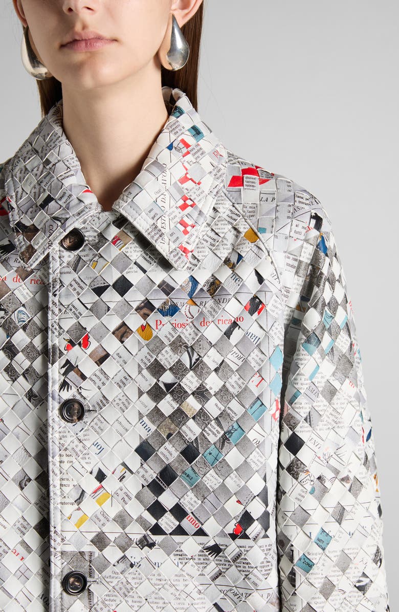Bottega Veneta Newspaper Print Intrecciato Leather Coat, Alternate, color, 