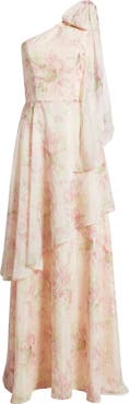Lulus Amara Floral Print One-Shoulder Gown