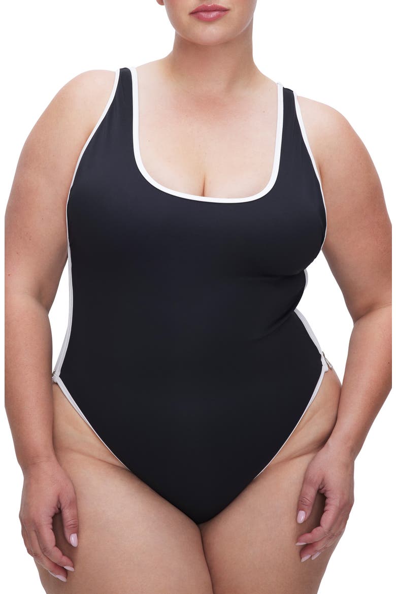 Varsity Layout One-Piece Swimsuit, Alternate, color, BLACK001