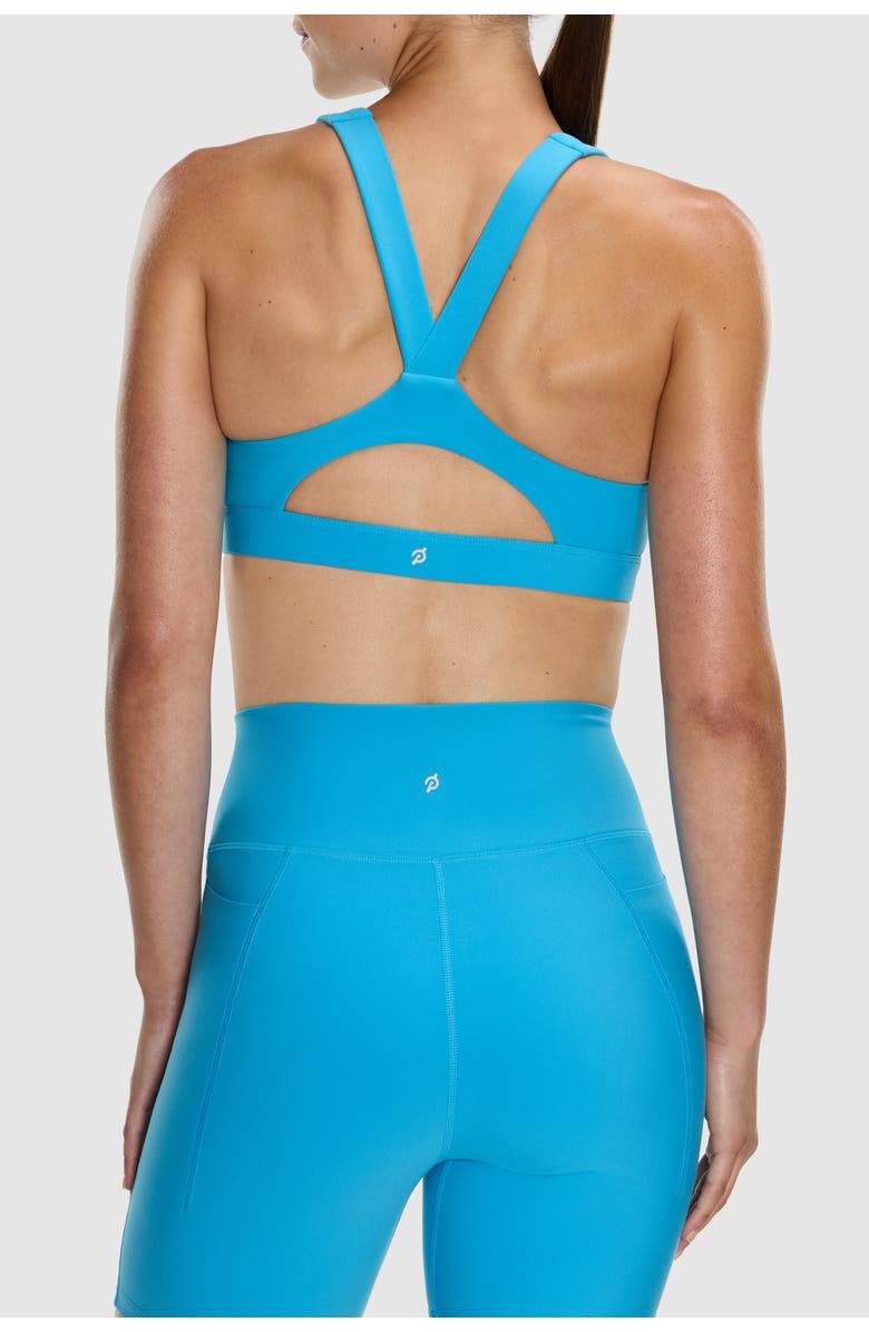 Peloton Cadent Mid Neck V Strap Bra, Alternate, color, Bright Cyan