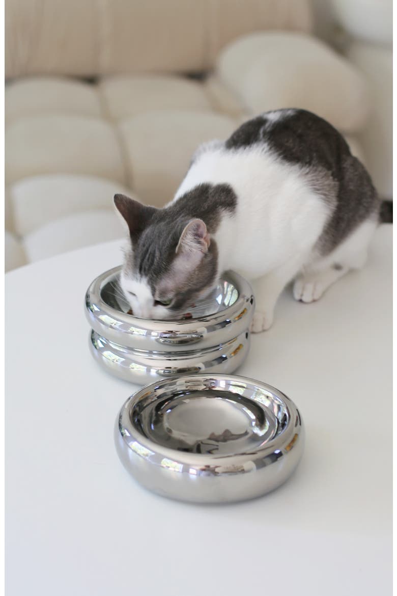 Halo Chrome Elevated Cat Bowl, Alternate, color, CHROME
