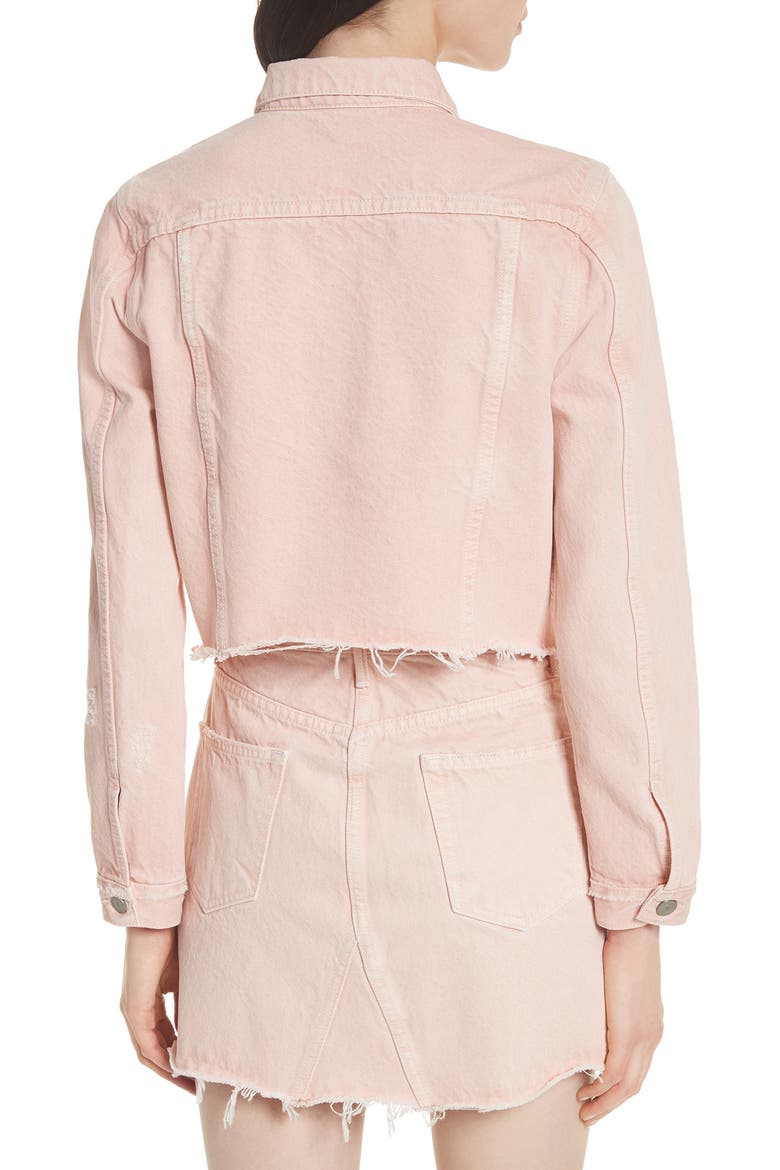 Cara Crop Denim Jacket, Alternate, color, ROSE PINK