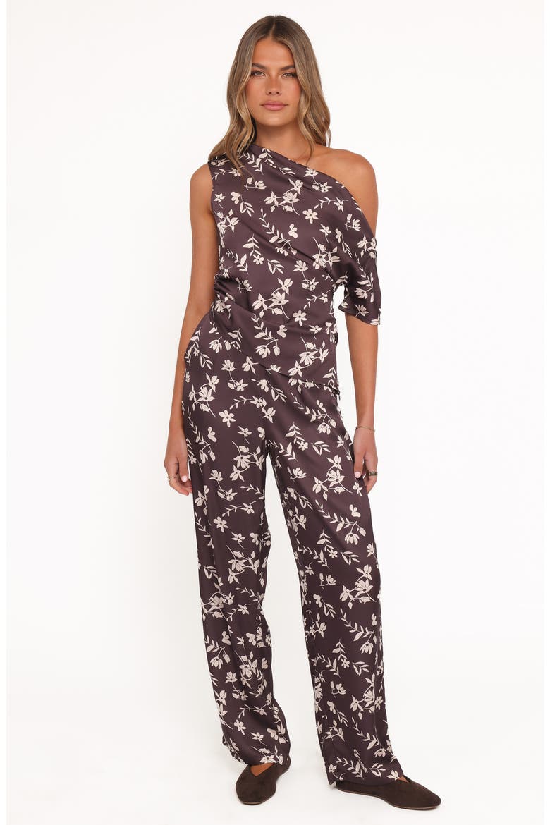 Romola Ruched One-Shoulder Top, Alternate, color, BROWN CREAM FLORAL