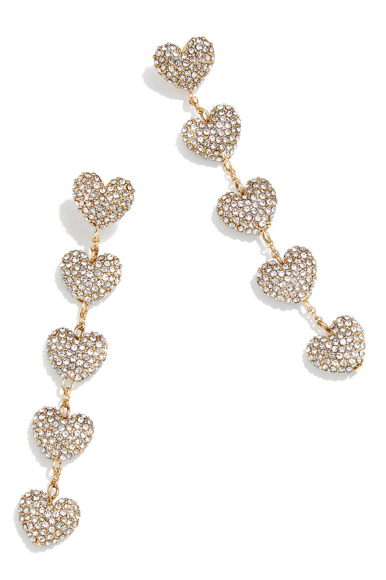 Etta Pavé Heart Linear Drop Earrings, Main, color, GOLD