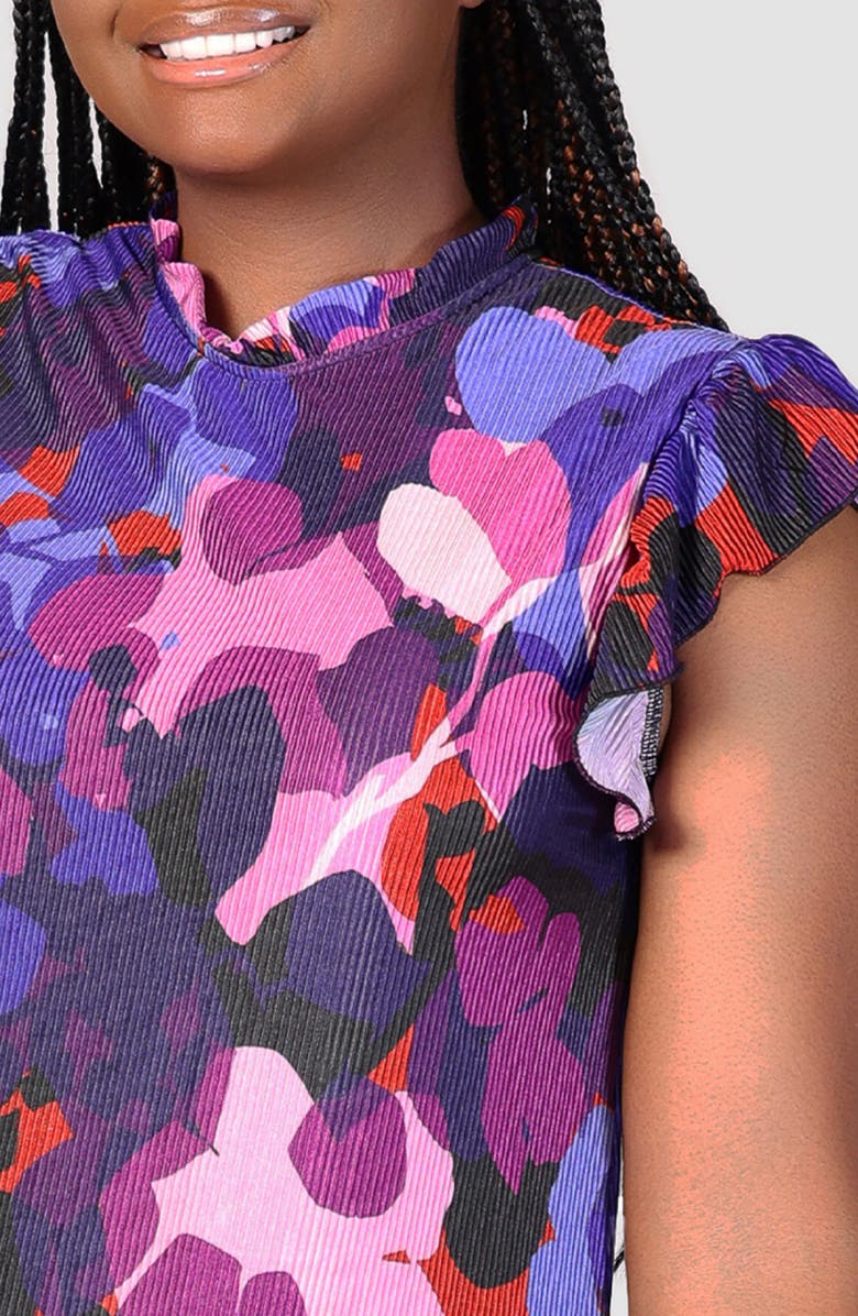 24seven Comfort Apparel Abstract Floral Tiered Knit Minidress, Alternate, color, Purple Multi