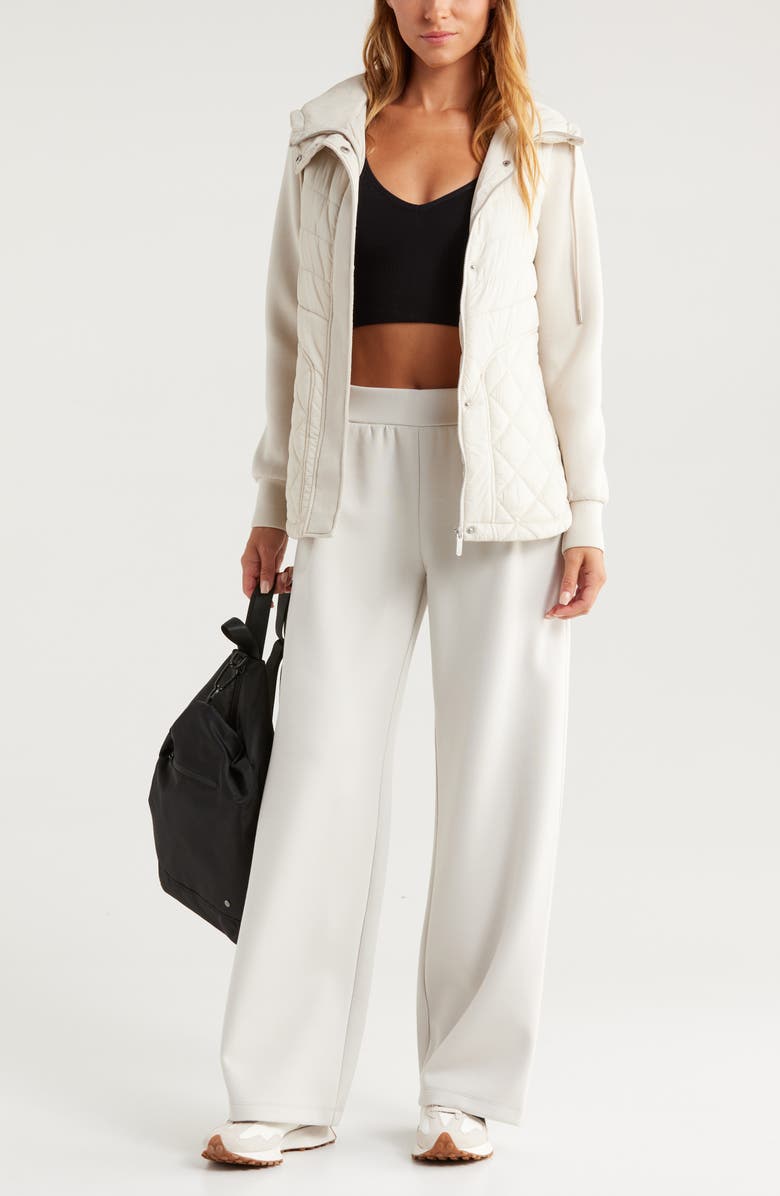 Zella Hybrid Quilted Knit Hooded Jacket, Alternate, color, Grey Moonbeam