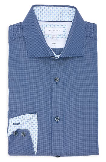Ted Baker Men's Printed Cotton Slim-fit Dress Shirt In Blue/white