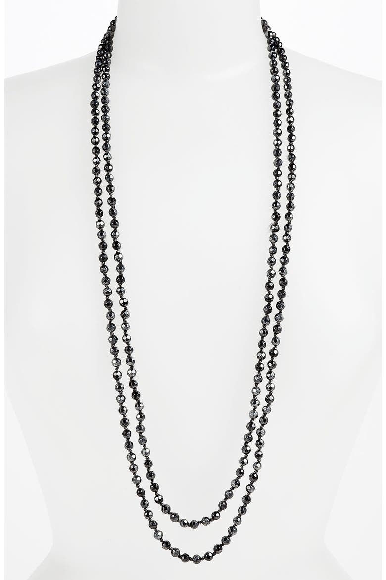 6mm Glass Pearl Extra Long Strand Necklace, Main, color, METALLIC HEMATITE