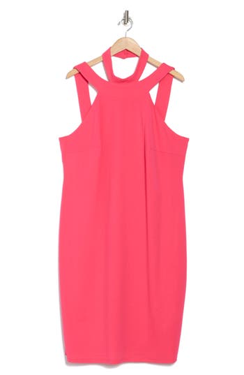 Bebe Body-con Cocktail Halter Dress In Fuchsia