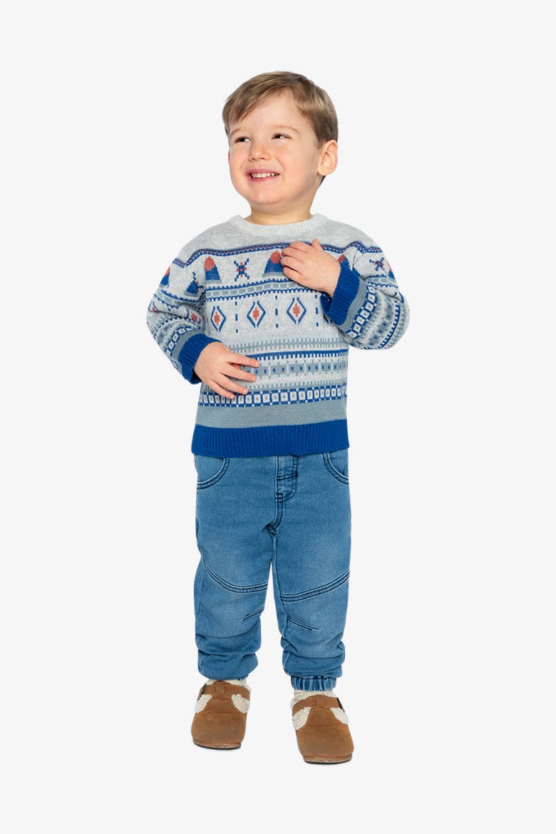 Jacquard Knit Fair Isle Ribbed Cuff Sweater, Alternate, color, Blue and Beige