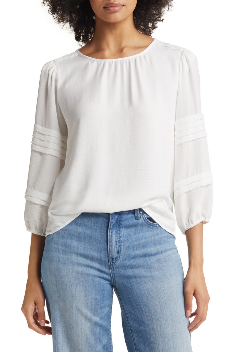 Vince Camuto Pleated Sleeve Gauze Blouse, Main, color, 