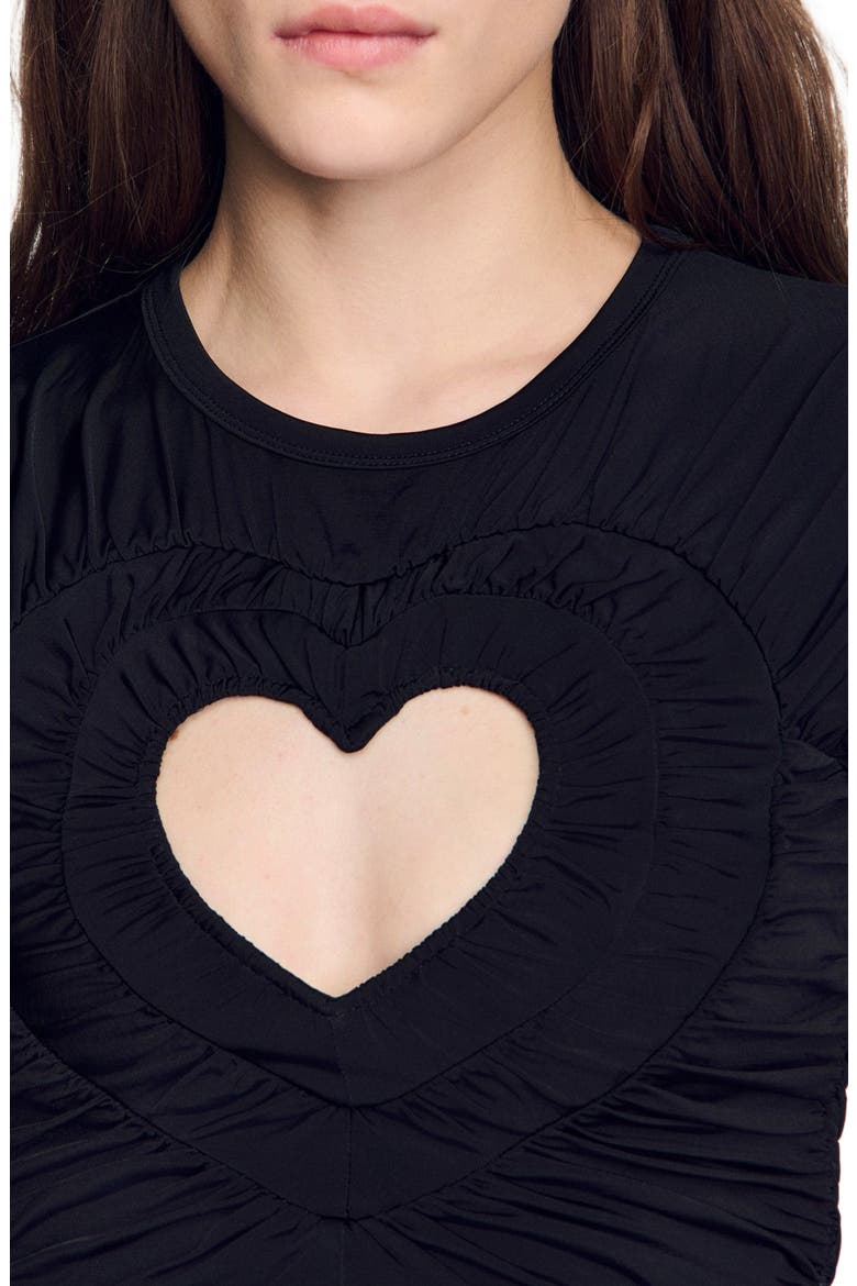 Ruched heart cropped T-shirt, Alternate, color, Black