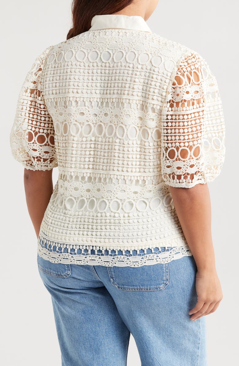 BY DESIGN Brianna Short Sleeve Lace Top, Alternate, color, Gardenia