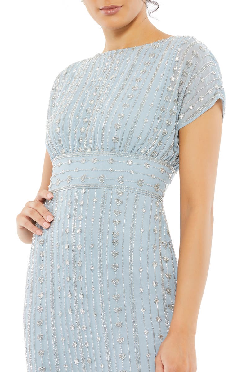 Beaded Cap Sleeve Column Midi Dress