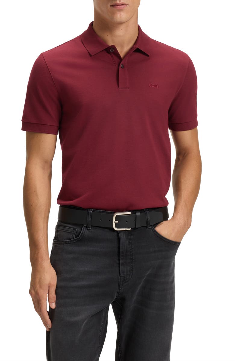 BOSS Pallas Cotton Piqué Polo, Main, color, Dark Red