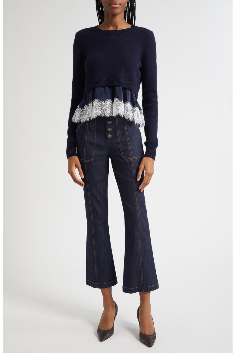 Zyla Mixed Media Sweater, Alternate, color, NAVY/NAVY/IVORY