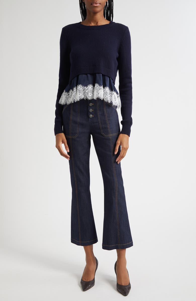 Cinq à Sept Zyla Mixed Media Sweater, Alternate, color, Navy/Navy/Ivory