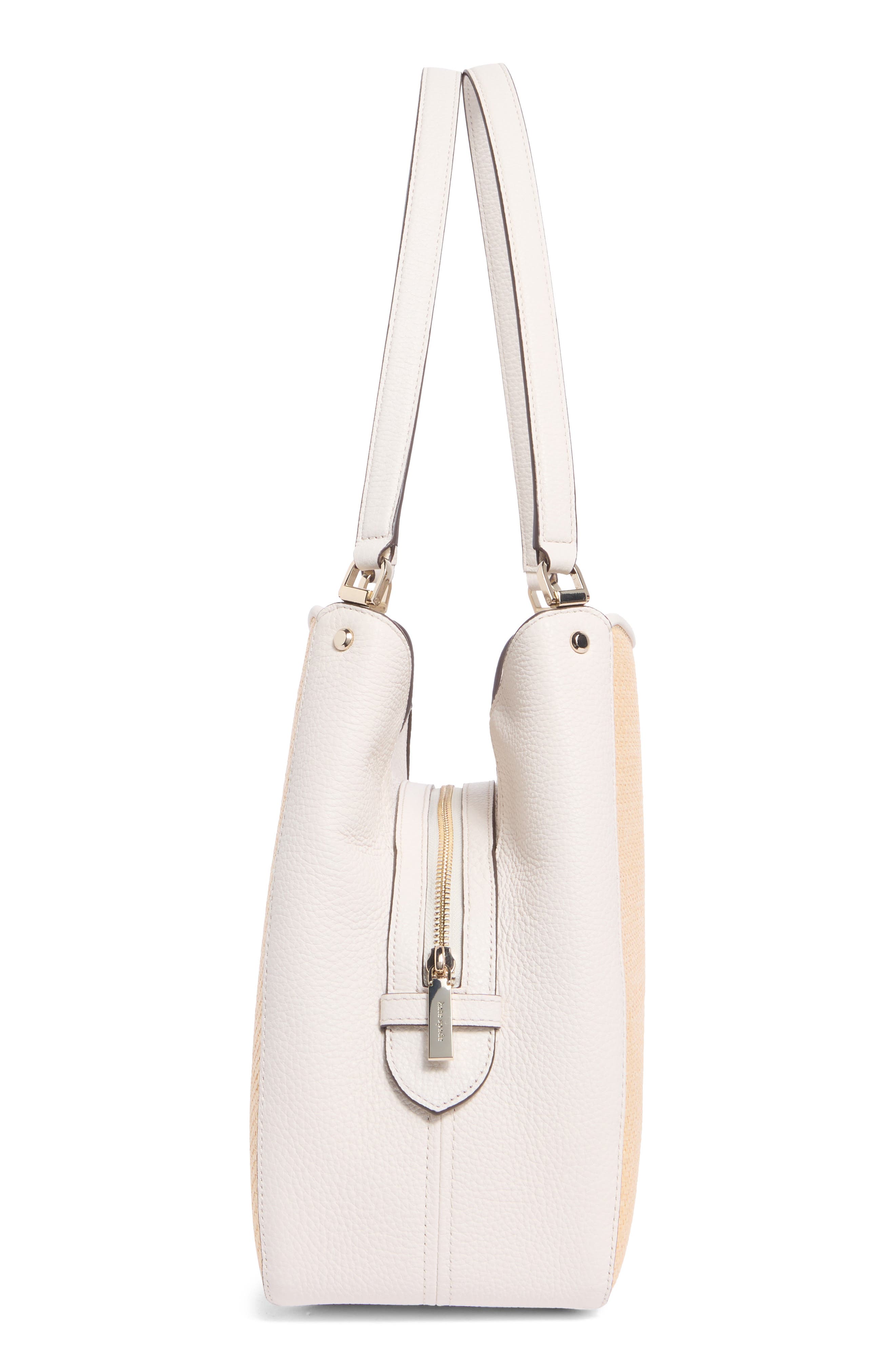 Kate Spade New York leila straw medium triple compartment shoulder bag, Alternate, color, Parchment Multi