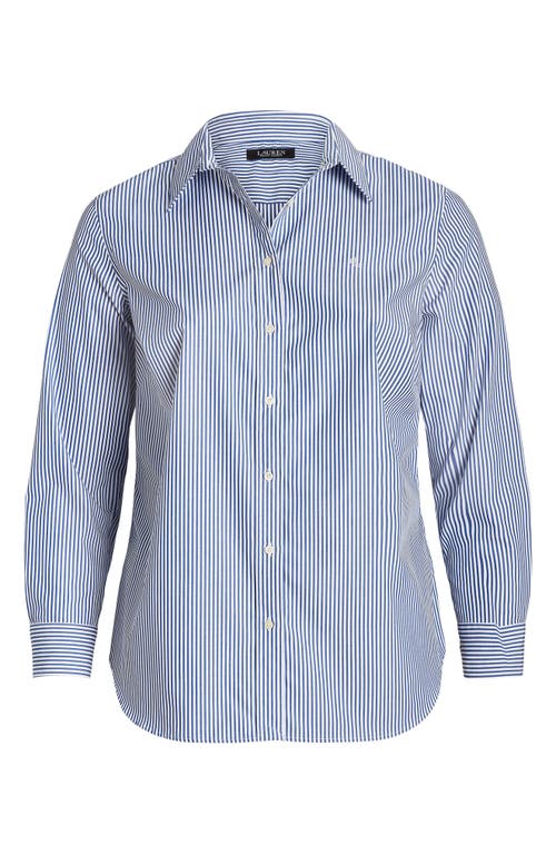 Ralph Lauren Lauren Stripe Easy Care Cotton Button-up Shirt In Blue/white