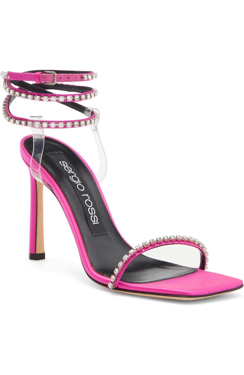 Sergio Rossi Crystal Embellished Ankle Wrap Sandal, Main, color,