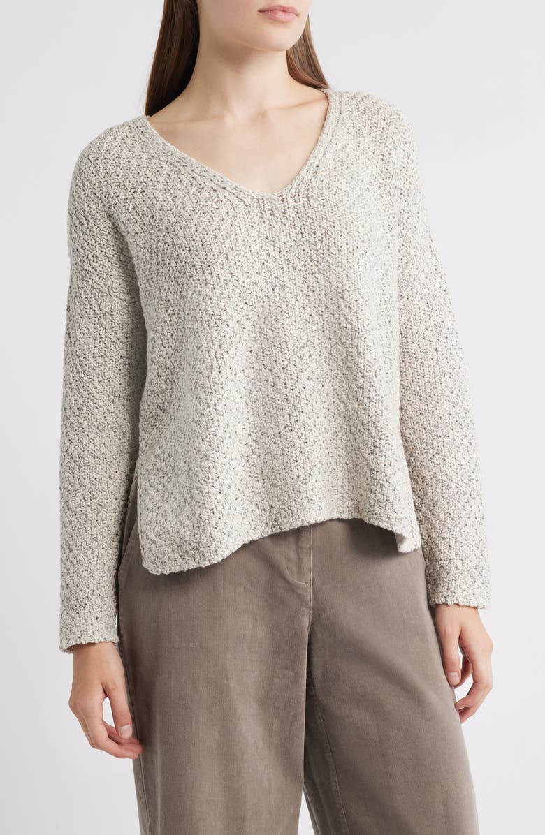 Eileen Fisher V-Neck Organic Cotton Sweater, Main, color, Sea Salt