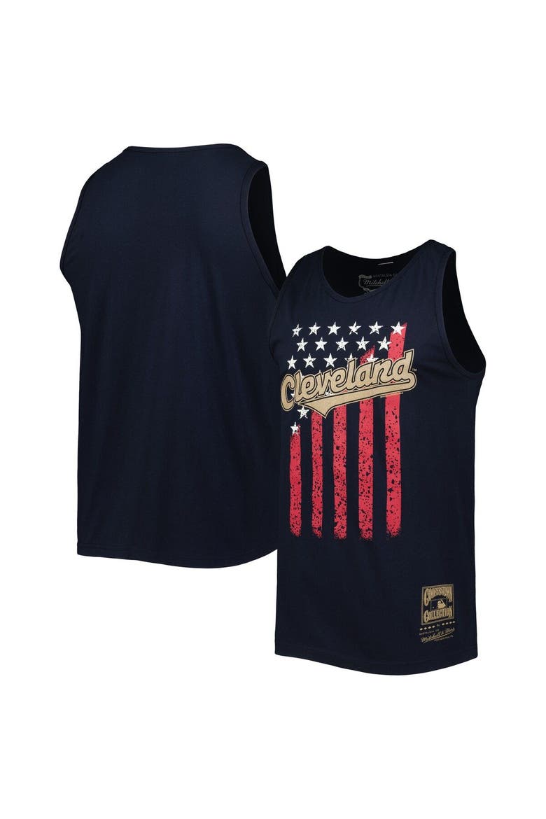 Men's Mitchell & Ness Navy Cleveland Guardians Cooperstown Collection Stars and Stripes Tank Top, Main, color, Navy