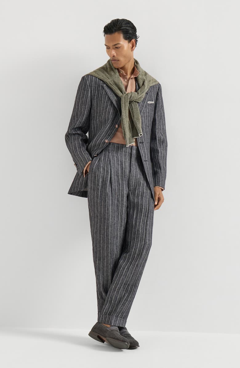 Brunello Cucinelli Chalk stripe chevron blazer, Alternate, color, Anthracite