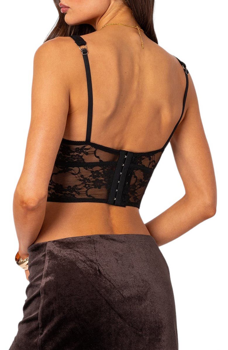 EDIKTED Sheer Lace Bra Crop Top, Alternate, color, Black
