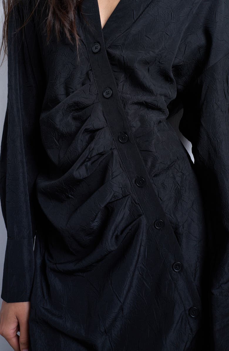 Topshop Long Sleeve Textured Shirtdress, Alternate, color, Black