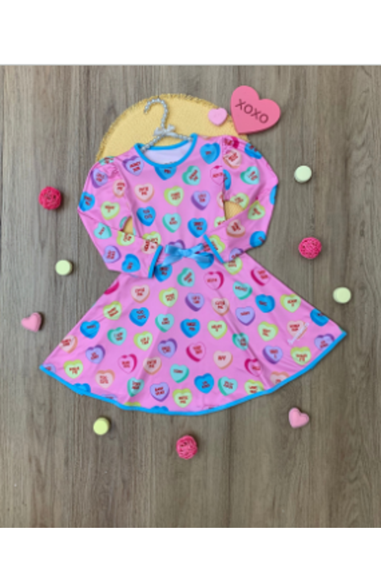 Mia Belle Girls Sweethearts Conversational Hearts Darling Valentine Dress, Alternate, color, Pink