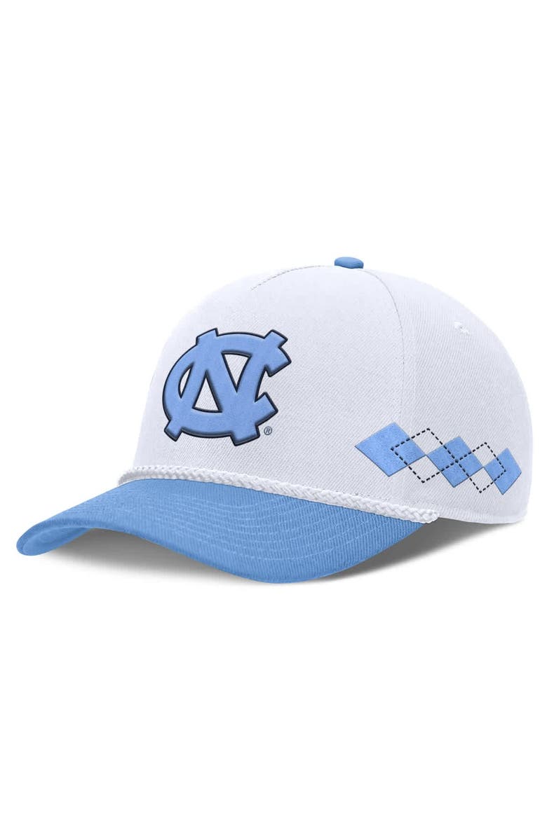 Jordan Brand Men
s Jordan Brand White/Carolina Blue North Carolina Tar Heels Argyle Rise Rope Adjustable Hat, Main, color, White