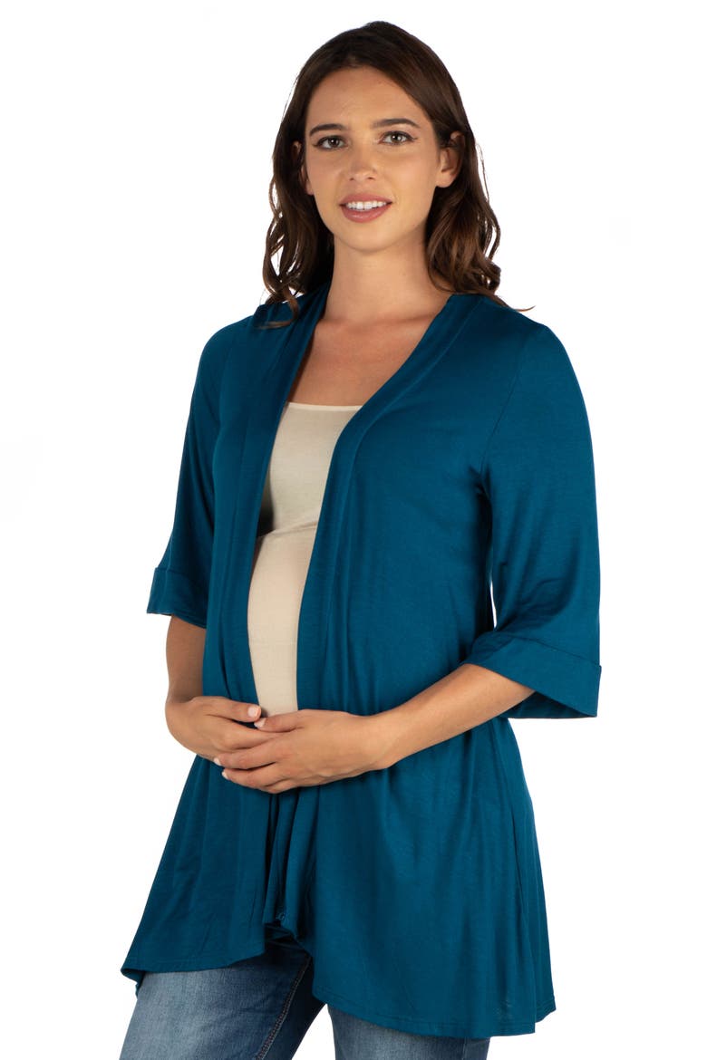 Maternity Open Front Elbow Length Sleeve Cardigan, Alternate, color, Teal
