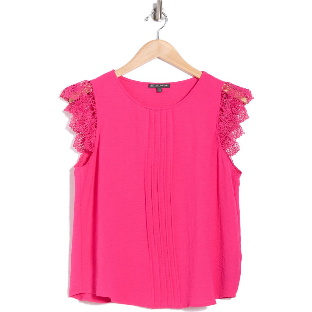 Adrianna Papell Lace Flutter Sleeve Top In Pink