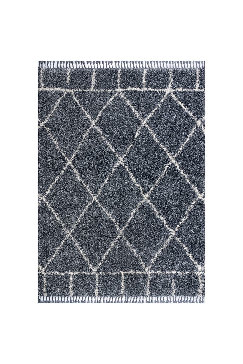 Mercer Shag Plush Tassel Moroccan Geometric Area Rug, Alternate, color, Blue/Cream