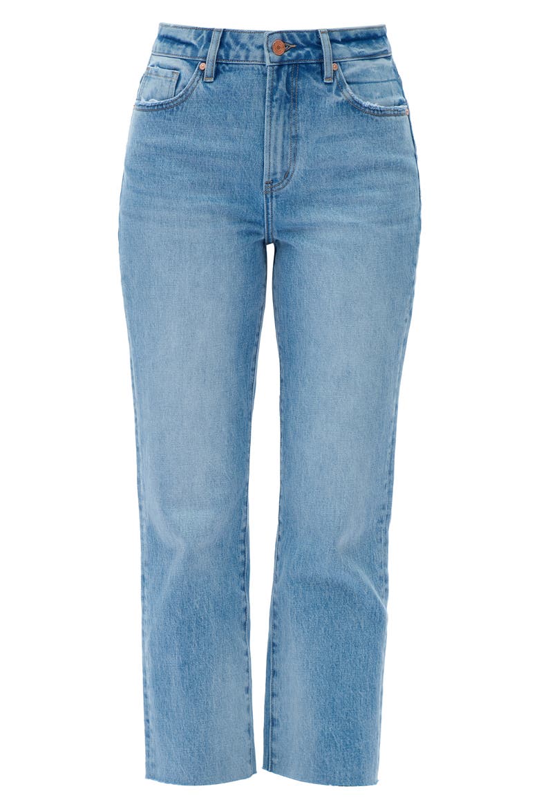 High Waist Raw Hem Ankle Straight Leg Jeans, Alternate, color, MEDIUM BLUE