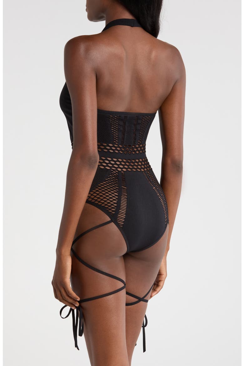 Set Me Free Sleeveless Lace-Up Fishnet Teddy, Alternate, color, BLACK