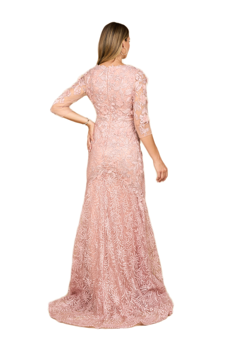Short Sleeve Lace Mermaid Gown, Alternate, color, Blush