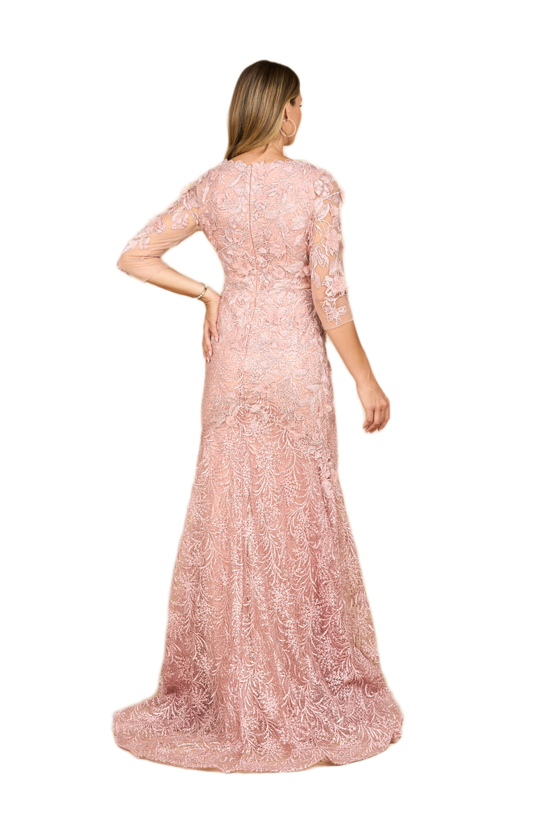 LARA New York Short Sleeve Lace Mermaid Gown, Alternate, color, Blush