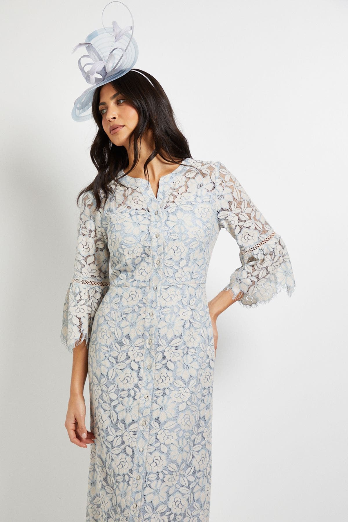 Lace Button Flute Sleeve Midi Dress - image 4