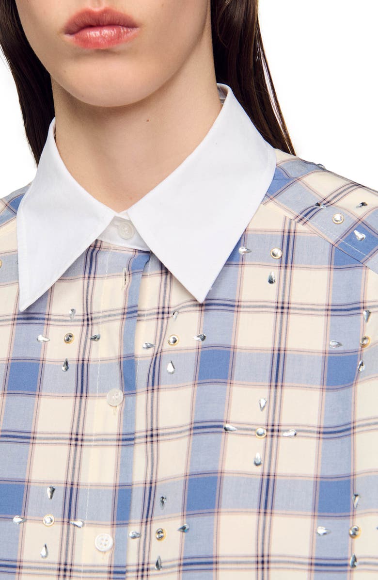 SANDRO Rhinestone check shirt, Alternate, color, 