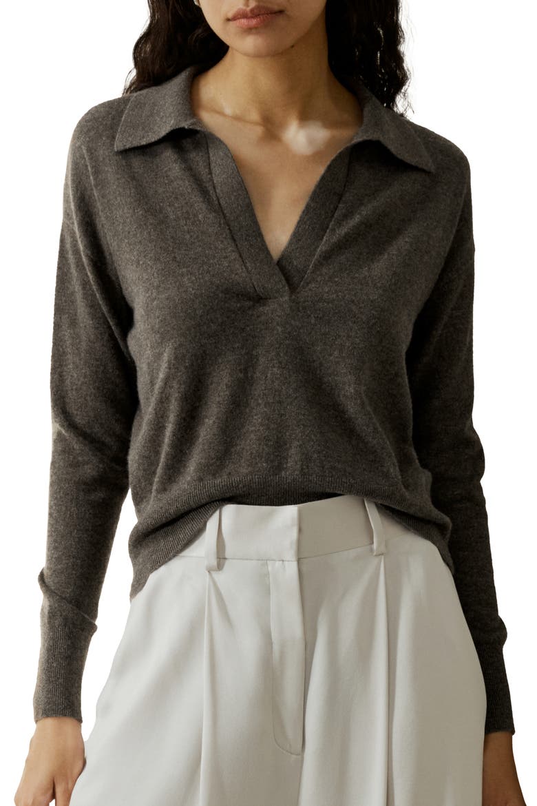 Women's Cashmere Polo Shirt, Main, color, Brown