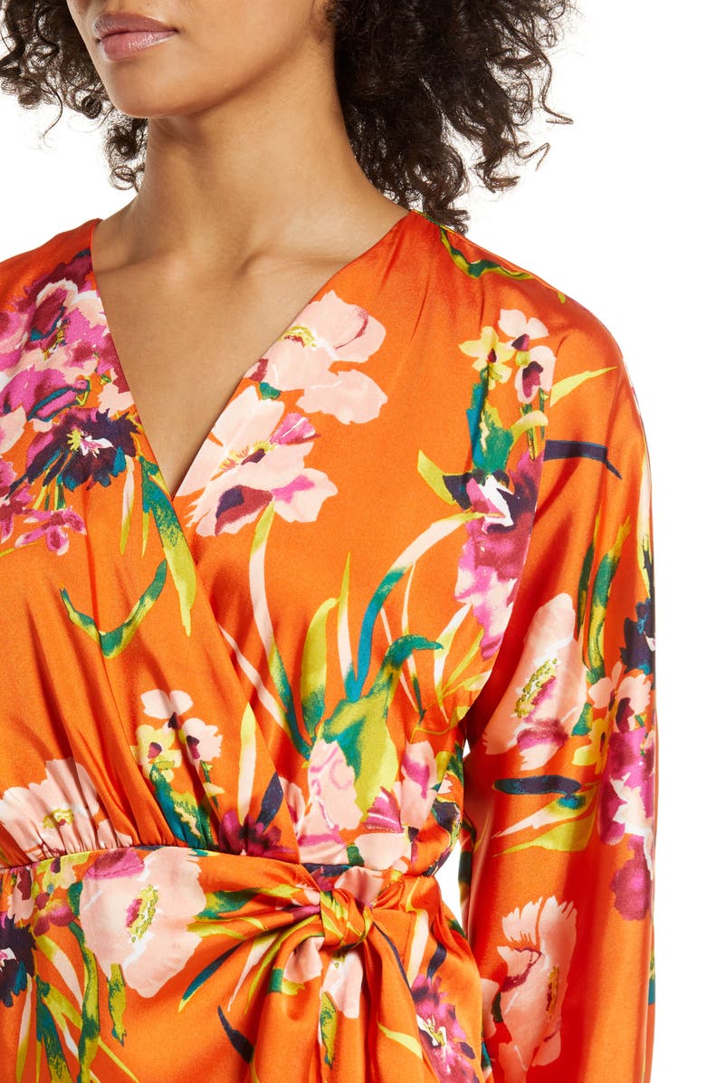 Julia Jordan Long Sleeve Faux Wrap Midi Dress, Alternate, color, 