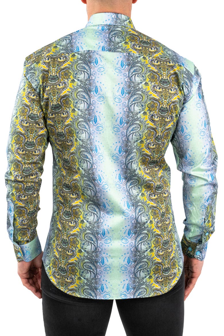 Fibonacci Paisleyluxe Green Contemporary Fit Button-Up Shirt, Alternate, color, GREEN